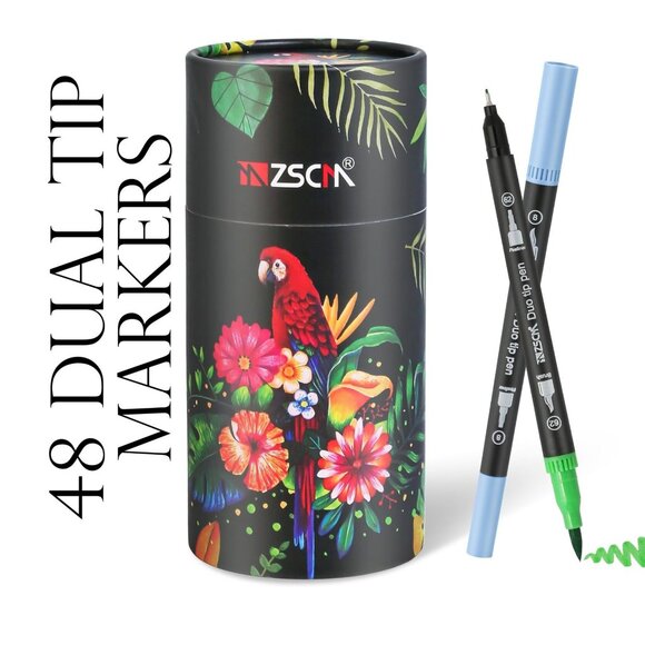 New 48 Markers Adult Coloring Book Duo Dual Tip Art Pens Calligraphy Journaling - Picture 1 of 13